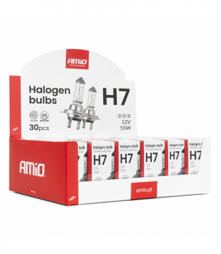 Zestaw żarówek halogenowych H7 12V 55W UV filtr 30szt. AMiO 04399