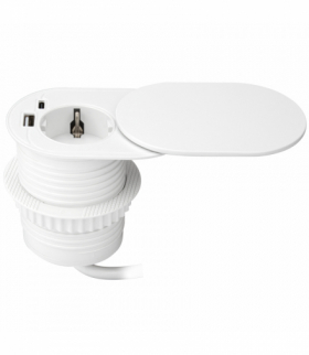 Gniazdo meblowe Ø6cm, wpuszczane w blat z przesuwną pokrywką, ładowarką USB i przewodem 1,9m, 1x2P+Z (Schuko), 2xUSB (typ A+C PD20W), białe Orno OR-GM-9042(GS)/W