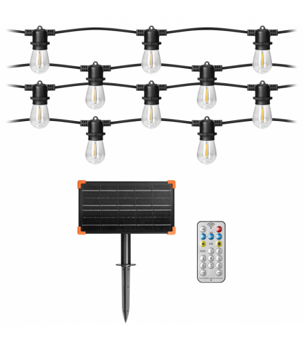 Solarna girlanda oświetleniowa - 1 sznur 20 m (20 opraw) + 20 żarówek LED 0,1W E27, 3000K + 1 żarówka gratis Orno LG-4/20M/E27/3