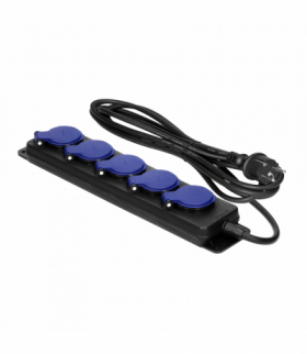 Przedłużacz warsztatowy bryzgoszczelny IP44, 5 gniazda 2P+Z IP44, przewód gumowy, H05RR-F 3x1,5mm², długość 5m Orno OR-AE-13297/5M
