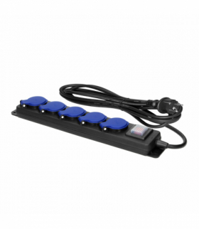 Przedłużacz warsztatowy bryzgoszczelny z wyłącznikiem, 5 gniazd 2P+Z, IP44, przewód gumowy, H05RR-F 3x1,5mm², długość 5m Orno OR-AE-13298/5M