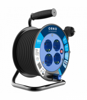 Przedłużacz bębnowy, 4 gniazda 2P+Z, kabel PVC H05VV-F 3x1,0mm2, długość 30m, termik, przesłony torów prądowych, schuko Orno OR-AE-13300(GS)/30M