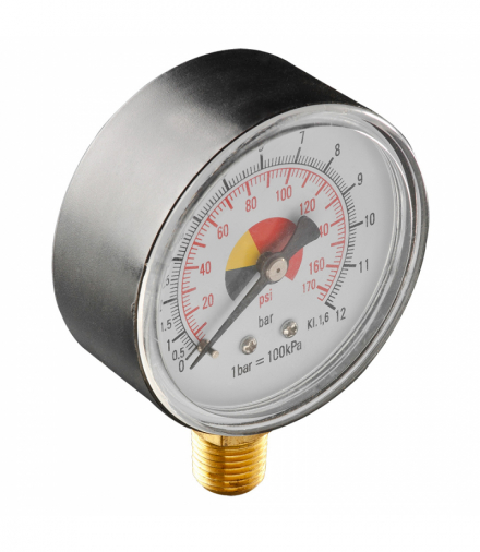 Manometr do sprężonego powietrza, średnica 60 mm, zakres ciśnienia 0-12 barów, przyłącze boczne 1/4" GTX NEO TOOLS 12-588