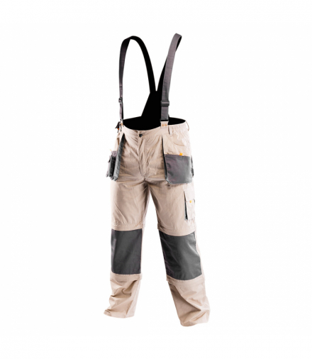 Spodnie robocze na szelkach 6 w 1, rozmiar M/50, 100% bawełna, 180 g/m2, wzmocnienia w rejonach narażonych na przetarcie, odpinane nogawki pod i nad kolanem, odpinany karczek sześc opcji noszenia, certyfikat CE, EN ISO 13688:2013 GTX NEO TOOLS 81-320-M