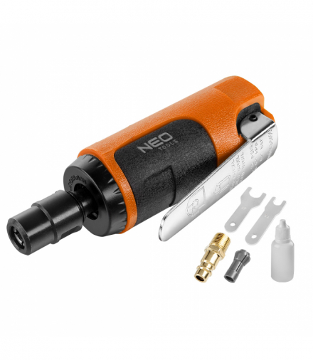 Szlifierka prosta pneumatyczna, wrzeciono 1/4",1/8", 25 000 obr.-1, ciśnienie robocze 6.3 - 7 bar, średni pobór 85 l/min., waga 0.32 kg, CE GTX NEO TOOLS 14-014