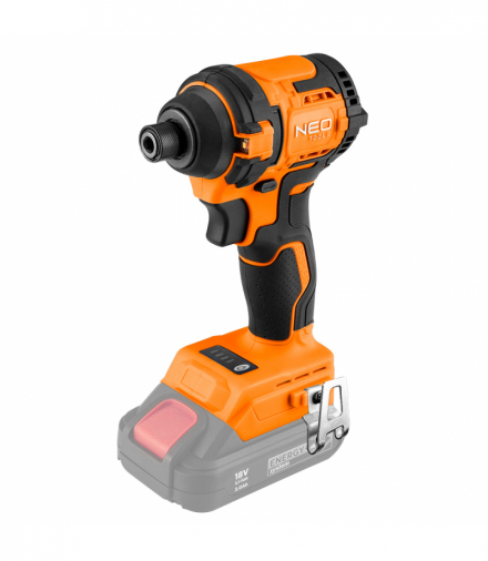 Zakrętarka udarowa bezszczotkowa Enerygy+ 18V, 300Nm, Compact – dł. 12cm. Uchwyt narzędziowy hex 1/4”, oświetlenie LED, czas pracy na akumulatorze: 2Ah-90min, 4Ah-195min, 6Ah-285min, 8Ah-430min. Waga 0,85kg GTX NEO TOOLS 04-612