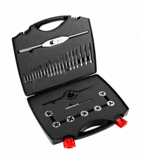 Zestaw gwintowników i narzynek Baildon, HSS, 31 szt. (gwintowniki ręczne 3-sztukowe: M3, M4, M5, M6, M8, M10, M12, narzynki ręczne: M3, M4, M5, M6, M8, M10, M12, uchwyt do gwintowników, uchwyt do narzynek, wkrętak) 31szt. GTX BAILDON 90000402