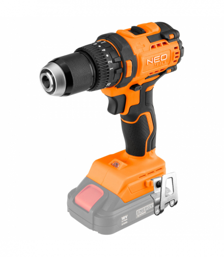 Wiertarko-wkrętarka bezszczotkowa z udarem, 18V, maks. 95Nm, 13mm, Energy+, Compact – dł. 18cm, oświetlenie LED, ogumowana rękojeść, czas pracy na akumulatorze: 2Ah-55min, 4Ah-108min, 6Ah-161min, 8Ah-225min, waga 1,2kg. GTX NEO TOOLS 04-619