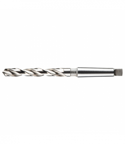 Wiertło prawoskrętne ogólnego stosowania do metalu NWKc. HSS DIN 345 RN. Średnica: 18,5 mm , Uchwyt: MK 2 mm , Długość: 233 mm , Długość robocza: 135 mm. Typ chwytu: MK 2 , Zaostrzenie: 130°, korekcja C (Split point), 1szt. GTX BAILDON 10218502