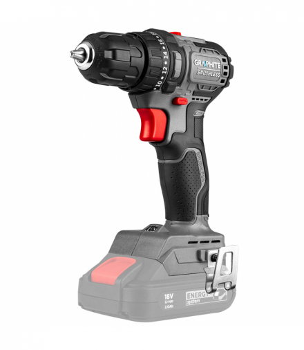 Wiertarko-wkrętarka bezszczotkowa 18V, 55Nm, Energy+, uchwyt wiertarski 0,8-10mm, Compact – dł. 15cm, oświetlenie LED, ogumowana rękojeść, czas pracy na akumulatorze: 2Ah-80min, 4Ah-175min, 6Ah-250min, 8Ah-375min, waga 1,2kg. GTX GRAPHITE 58ge139