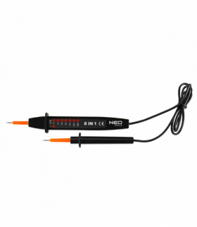 Wielofunkcyjny tester napięcia, 195mm, 8 w 1, AC/DC, 6-380V, przewód 80cm, dwie sondy, brak potrzeby zasilania baterią, sprawdzenie obecności oraz wartości napięcia w gniazdach z prądem przemiennym i prądem stałym GTX NEO TOOLS 94-006