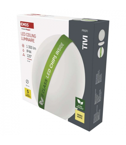Oprawa sufitowa LED TIVI, B CLASS, okrągła biała 8,6W, IP44, ciepła biel EMOS ZM3416