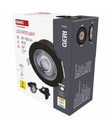 Oczko LED GERI czarne, okrągłe, 6,5W CCT EMOS ZV1161