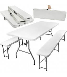 Stół ogrodowy składany 180cm + 2 ławki komplet BIAŁY Gardlov 11960