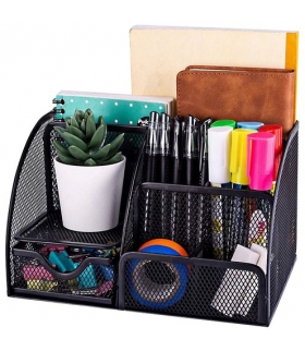 Przybornik na biurko 6 komór czarny Iso Trade 15371