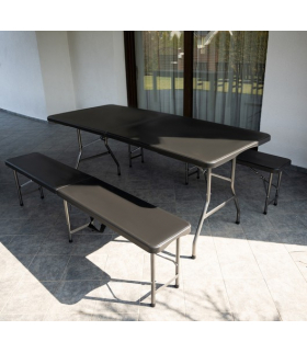 Stół ogrodowy składany 180cm + 2 ławki czarny Gardlov 15910