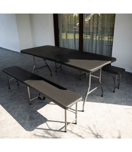 Stół ogrodowy składany 180cm + 2 ławki czarny Gardlov 15910