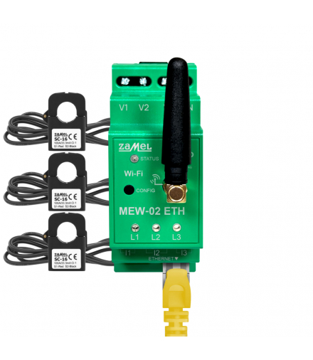 MONITOR ENERGII ELEKTRYCZNEJ gniazdo RJ45, WI-FI 3F+N MEW-02 ETH/SC-16