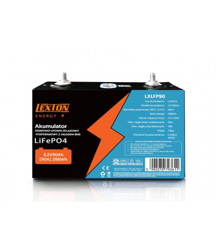 AKUMULATOR OGNIWO LITOWO-ŻELAZOWO-FOSFORANOWY LiFePO4 3,2V 90Ah 4 sztuki LXLFP90