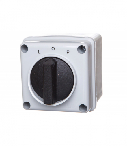 Łącznik krzywkowy ŁUK E12‑43, funkcja L‑0‑P, 3‑biegunowy, 12 A, IP65, Elektromet 921243