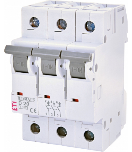 Wyłącznik nadprądowy ETIMAT 6 3P D20, 20A, 6kA, ETI-Polam