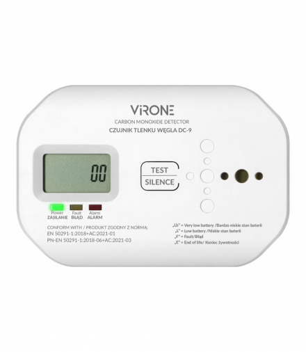 Detektor czadu Orno DC‑9, CO‑detektor 10 lat, akustyczny i optyczny alarm 85 dB