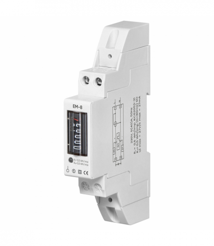 1-fazowy wskaźnik energii Orno Virone EM‑8, analogowy 40 A, 1 moduł na szynę DIN, wyjście impulsowe S0