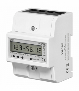 Trójfazowy miernik energii Virone EM‑9 | cyfrowy, 100 A, LCD 6+2, 3×230/400 V, S0 wyjście