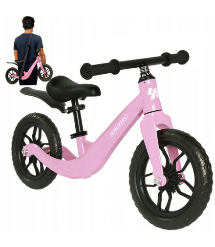 Rowerek biegowy różowy dla dzieci 2+, rower dziecięcy lekki koła 12" + pasek na ramię Kruzzel 25768 18263