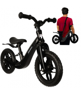 Rowerek biegowy czarny dla dzieci 2+, rower dziecięcy lekki koła 12" + pasek na ramię Kruzzel 25767 18262