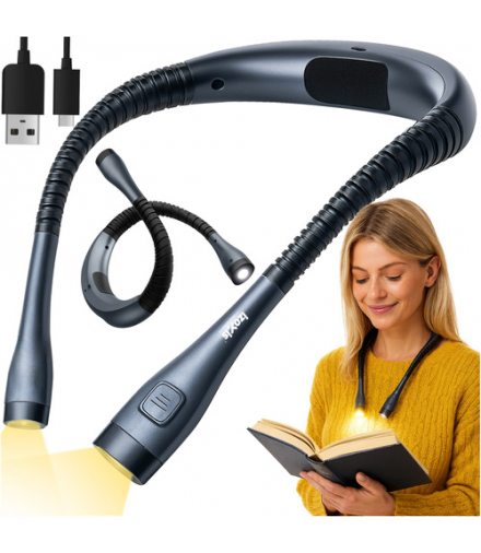 Lampka do czytania książek na szyję, nocna, latarka LED, akumulator, USB-C Izoxis 25675 18303