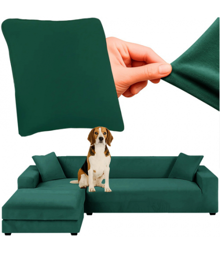 Pokrowiec na kanapę, narożnik, 145-185cm, welur elastyczny, ciemno zielony butelkowy Ruhhy 26032 18292
