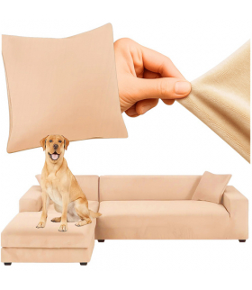 Pokrowiec na kanapę, narożnik, 145-185cm, welur elastyczny, beżowy Ruhhy 26031 18290