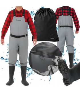 Wodery wędkarskie spodniobuty na ryby gumowe spodnie grube i długie + regulowane szelki rozmiar 46 Trizand 18283