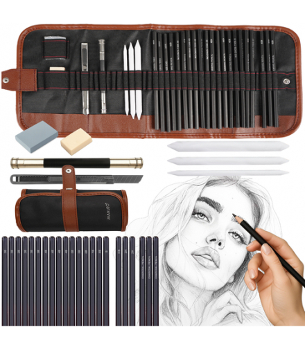 Zestaw do szkicowania rysowania, profesjonalny szkicownik ołówki węgle i akcesoria w etui 29szt. Maaleo 26134 18257