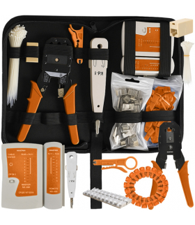 Tester kabli RJ45 RJ11, zestaw narzędzi sieciowych, ściągacz zaciskarka, gotowy do pracy komplet 145 elementów Bigstren 25834 18248