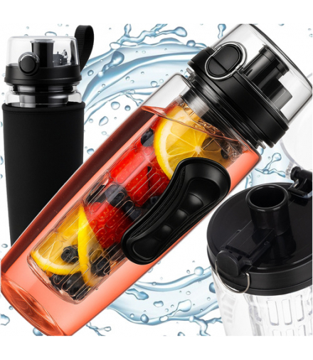 Bidon butelka na wodę napój, szczelna sportowa z wkładem na owoce 1L, 1000ml, z pojemnikiem Trizand 25815 18247