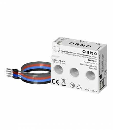 Przekładnik prądowy trójfazowy Orno OR‑WE‑533, 63 A, Tuya Smart Wi‑Fi, 230/400 V