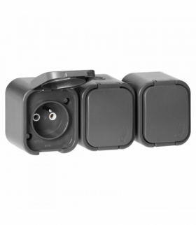 Gniazdo natynkowe potrójne Orno OR‑OE‑7809/G, 3×2P+Z, IP54, bryzgoszczelne, B2, szary