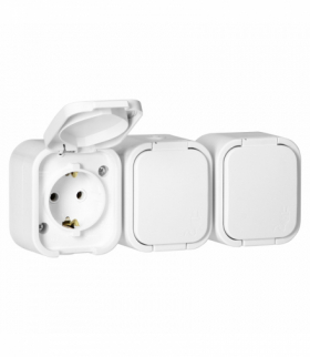 Gniazdo natynkowe potrójne Schuko Orno OR‑OE‑7809(GS)/W, 3×2P+Z, IP54, bryzgoszczelne, B2, biały