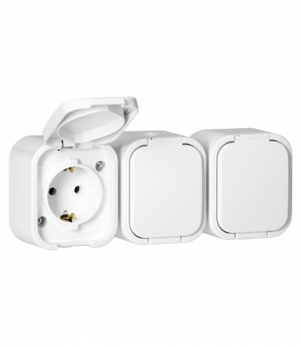 Gniazdo natynkowe potrójne Schuko Orno OR‑OE‑7809(GS)/W, 3×2P+Z, IP54, bryzgoszczelne, B2, biały