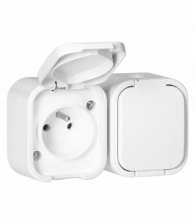 Gniazdo natynkowe podwójne 2×2P+Z Orno OR‑OE‑7806/W, IP54, bryzgoszczelne, B2, biały