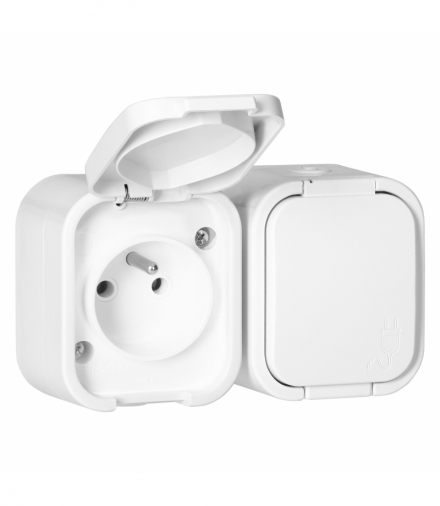 Gniazdo natynkowe podwójne 2×2P+Z Orno OR‑OE‑7806/W, IP54, bryzgoszczelne, B2, biały
