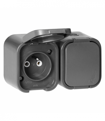 Gniazdo natynkowe podwójne 2×2P+Z Orno OR‑OE‑7806/G, IP54, bryzgoszczelne, B2, szary