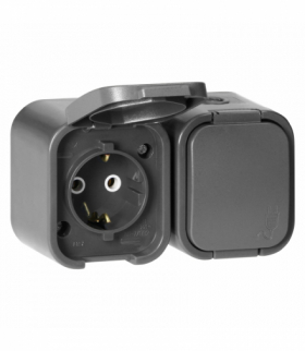 Gniazdo natynkowe podwójne Schuko 2P+Z Orno OR‑OE‑7806(GS)/G, IP54, bryzgoszczelne, B2, szary