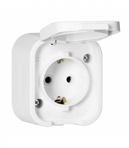 Gniazdo natynkowe pojedyncze Schuko 2P+Z Orno OR‑OE‑7805(GS)/W, IP54, bryzgoszczelne, B2, biały