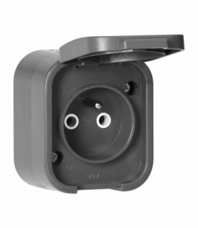 Gniazdo natynkowe pojedyncze 2P+Z Orno OR‑OE‑7805/G, IP54, bryzgoszczelne, B2, szary