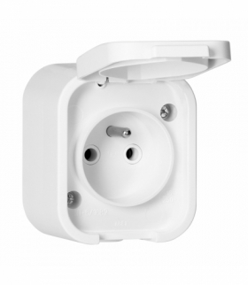 Gniazdo natynkowe pojedyncze 2P+Z Orno OR‑OE‑7805/W, IP54, bryzgoszczelne, B2, biały