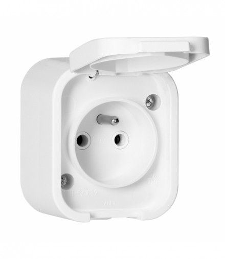 Gniazdo natynkowe pojedyncze 2P+Z Orno OR‑OE‑7805/W, IP54, bryzgoszczelne, B2, biały