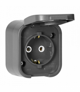 Gniazdo natynkowe pojedyncze Schuko 2P+Z Orno OR‑OE‑7805(GS)/G, IP54, bryzgoszczelne, B2, szary
